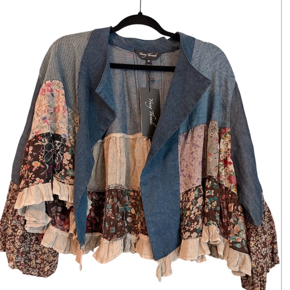 YOUNG THREADS NWT ⭐️ Patchwork Denim Boho Jacket … - image 1